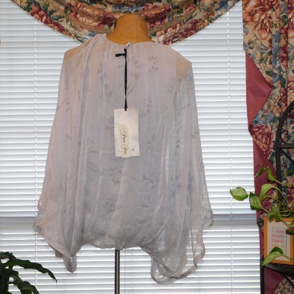 NWT Gray Print Silk Blouse BACI One Size O/S S M L  Made in Italy - Picture 4 of 5